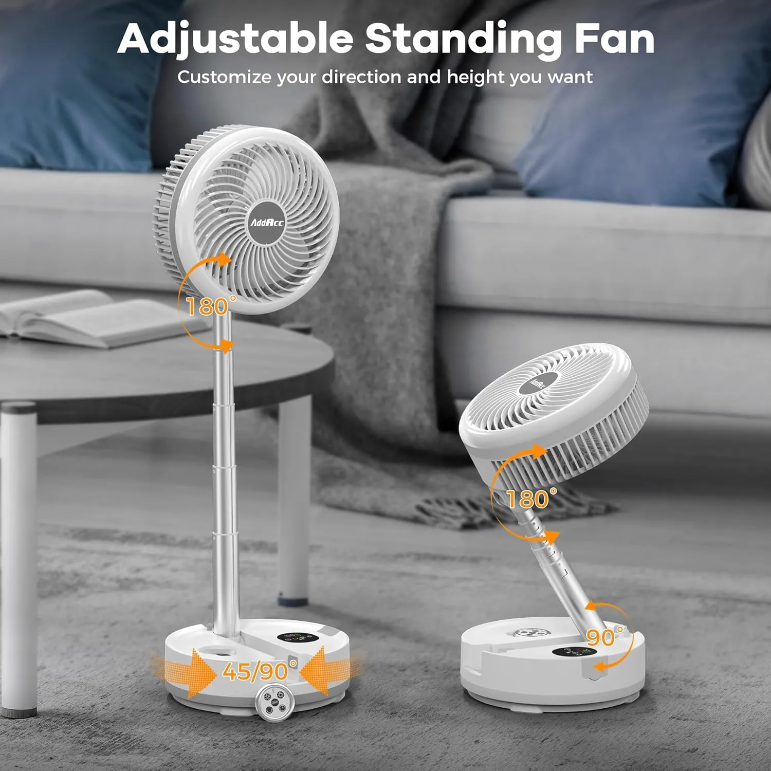 40000mAh Battery Operated Fan, Rechargeable Collapsible Fan, 106H Run, 9 Speeds Oscillating with Remote, Battery Powered with Timer & Light for Travel Cruise Essentials RV Outdoor Power Outage