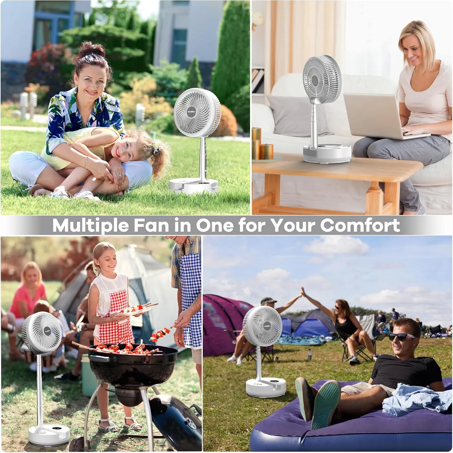 40000mAh Battery Operated Fan, Rechargeable Collapsible Fan, 106H Run, 9 Speeds Oscillating with Remote, Battery Powered with Timer & Light for Travel Cruise Essentials RV Outdoor Power Outage