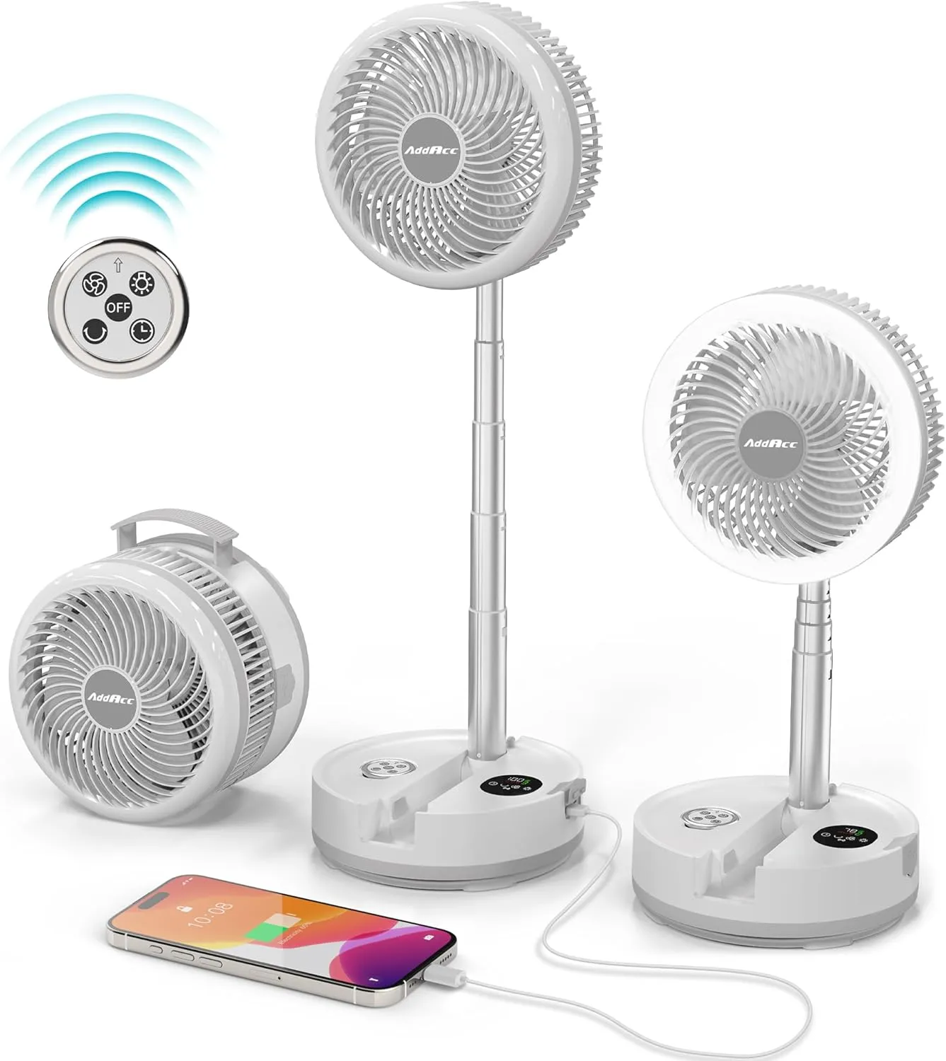 40000mAh Battery Operated Fan, Rechargeable Collapsible Fan, 106H Run, 9 Speeds Oscillating with Remote, Battery Powered with Timer & Light for Travel Cruise Essentials RV Outdoor Power Outage