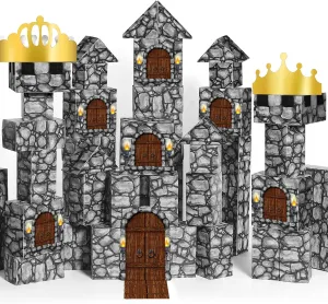 47 Pcs Jumbo Cardboard Building Castle Blocks DIY Building Blocks Large Stone Box Collapsible Reusable Jumbo Crown for Birthday Indoor Outdoor Party Decorations