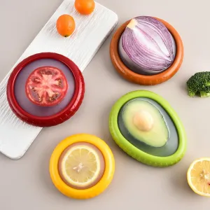4PC Fruit and vegetable Anti-oxidation Storage Box,Silicone Fruit Storage Box, Storage Containers for Fridge, Reusable Food Saver for Avocado Tomato Onion Lemon（4-pack）