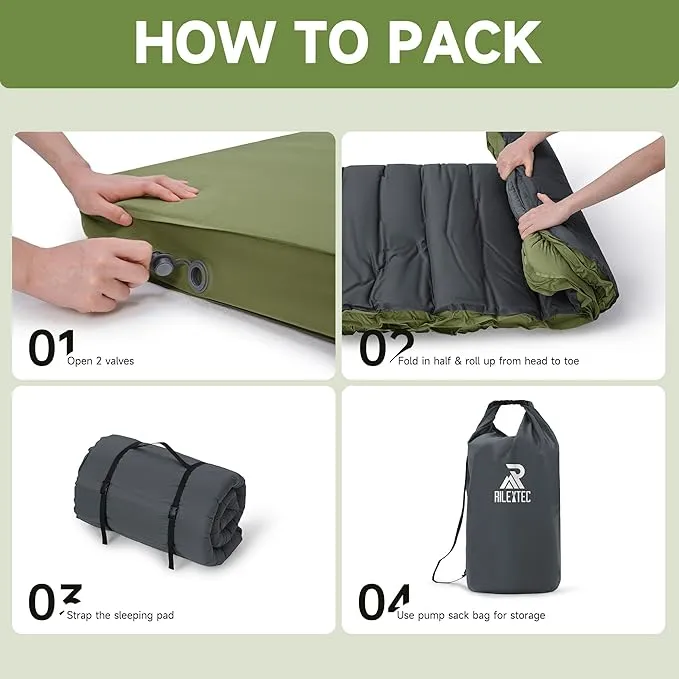 4" Thick Self-Inflating Camping Pad for Camping, Camping Sleeping Pads with Solid Foam, Sleeping Pad with Pump Sack, Compact Double Camping Sleep Bed for Tent, Car, Truck or Van