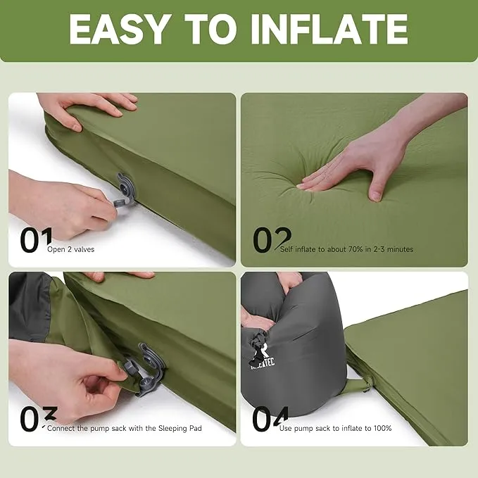 4" Thick Self-Inflating Camping Pad for Camping, Camping Sleeping Pads with Solid Foam, Sleeping Pad with Pump Sack, Compact Double Camping Sleep Bed for Tent, Car, Truck or Van
