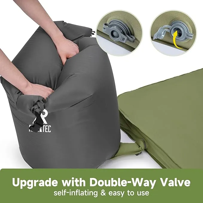 4" Thick Self-Inflating Camping Pad for Camping, Camping Sleeping Pads with Solid Foam, Sleeping Pad with Pump Sack, Compact Double Camping Sleep Bed for Tent, Car, Truck or Van