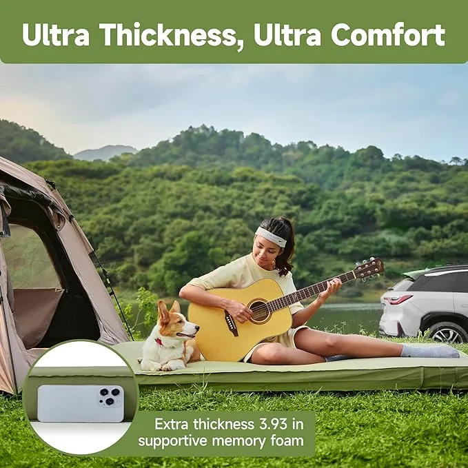 4" Thick Self-Inflating Camping Pad for Camping, Camping Sleeping Pads with Solid Foam, Sleeping Pad with Pump Sack, Compact Double Camping Sleep Bed for Tent, Car, Truck or Van