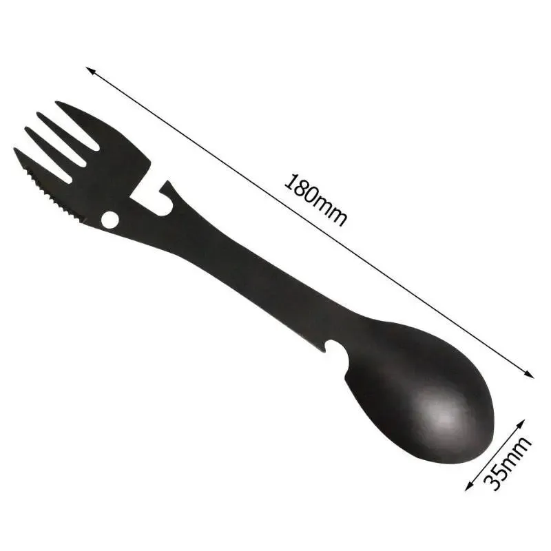 5 in 1 Stainless Steel Camping Multi-Tool Fork Spoon Bottle Opener