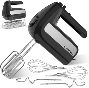 5-Speed Electric Hand Mixer, 800W Handheld Mixer with Turbo for Baking & Cooking, Kitchen Food Mixer with Storage Case & 6 Stainless Steel Attachments (2 Beaters, 2 Dough Hooks, 2 Whisks)-Black
