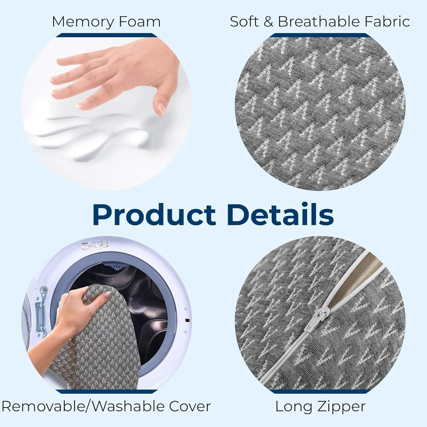 5 STARS UNITED Knee Pillow for Back Sleeping – Memory Foam Cushion for Sciatica Pain Relief – Under Leg Support for Sleeping on Back – Large Half Moon Bolster for Bed, Gray