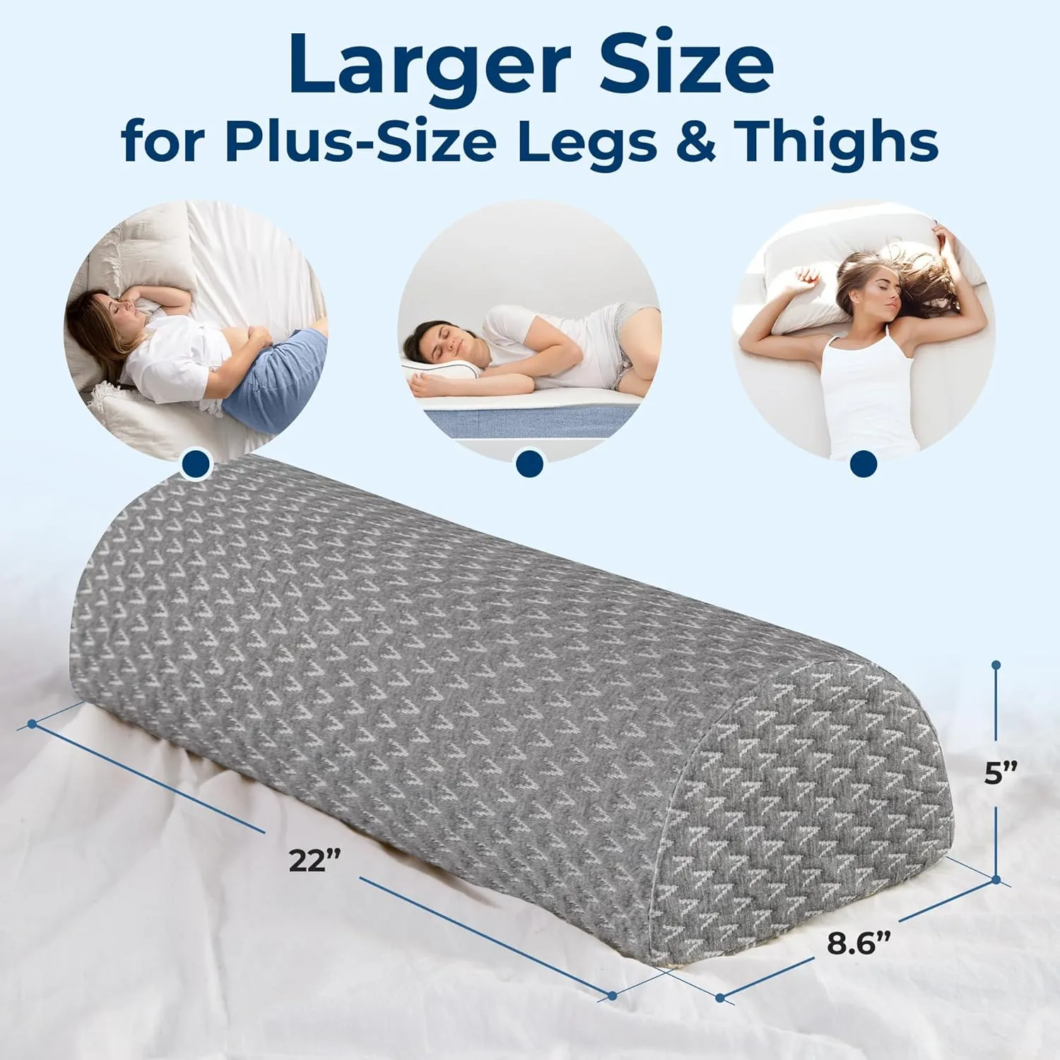 5 STARS UNITED Knee Pillow for Back Sleeping – Memory Foam Cushion for Sciatica Pain Relief – Under Leg Support for Sleeping on Back – Large Half Moon Bolster for Bed, Gray