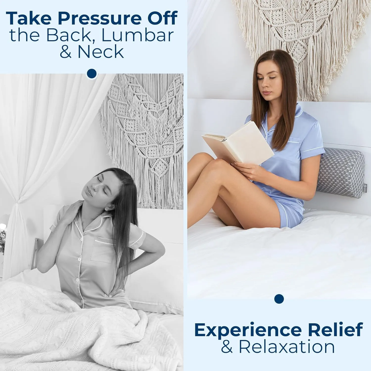 5 STARS UNITED Knee Pillow for Back Sleeping – Memory Foam Cushion for Sciatica Pain Relief – Under Leg Support for Sleeping on Back – Large Half Moon Bolster for Bed, Gray