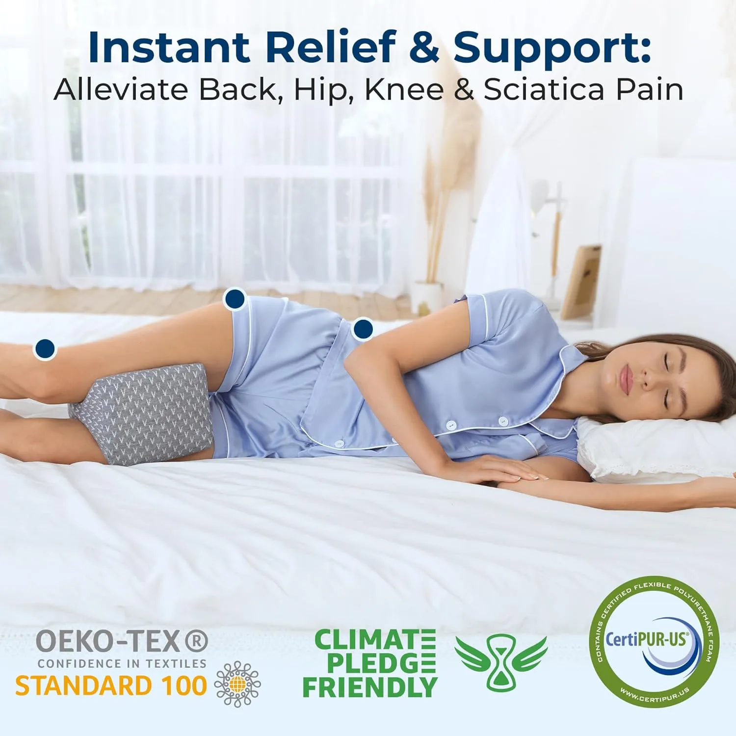 5 STARS UNITED Knee Pillow for Side Sleepers - Hip Pain Relief, Memory Foam Leg Cushion for Side Sleeping - Between Legs Pillow for Sciatica & Lower Back Pain, Gray