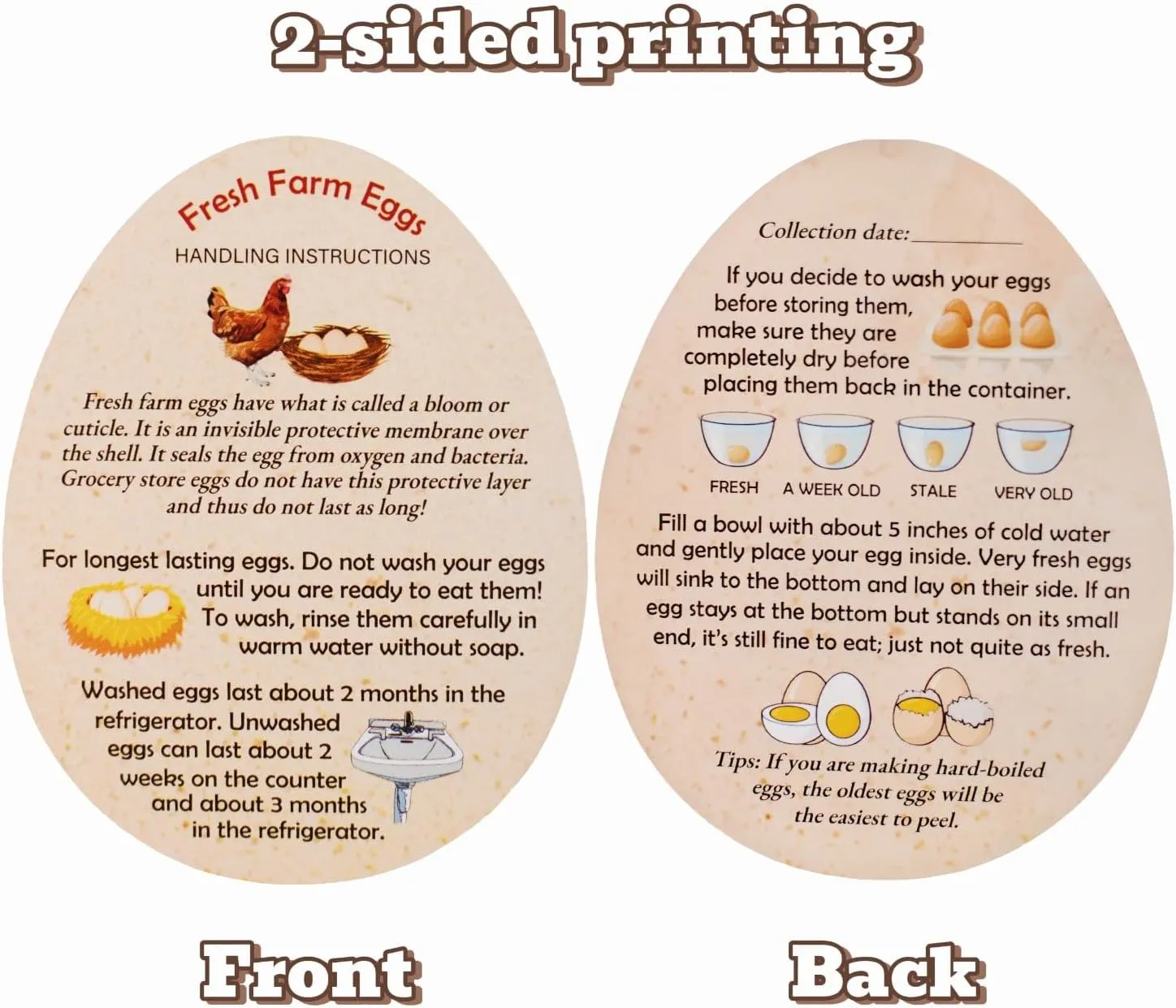 500 Pcs Premium Fresh Farm Egg Handling Instruction Cards - 2.7 X 3.5 Inches - Egg Stamps for Eggs Care Egg Cartons Cheap Bulk - Egg Stamps for Fresh Eggs for Egg Cartons Reusable - Eggs Shape Style