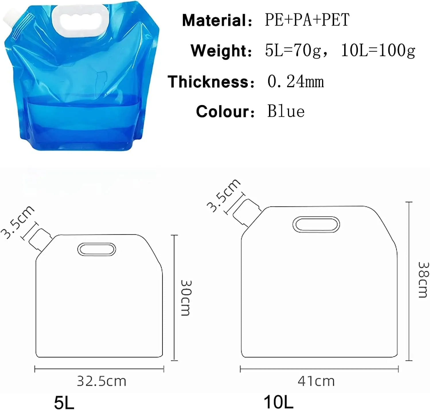 5/10 Pcs 5/10L Collapsible Emergency Water Jug Container Bag Water Carrier Tank Outdoor Collapsible Water Bag for Sports Camping Riding Mountain Climbing