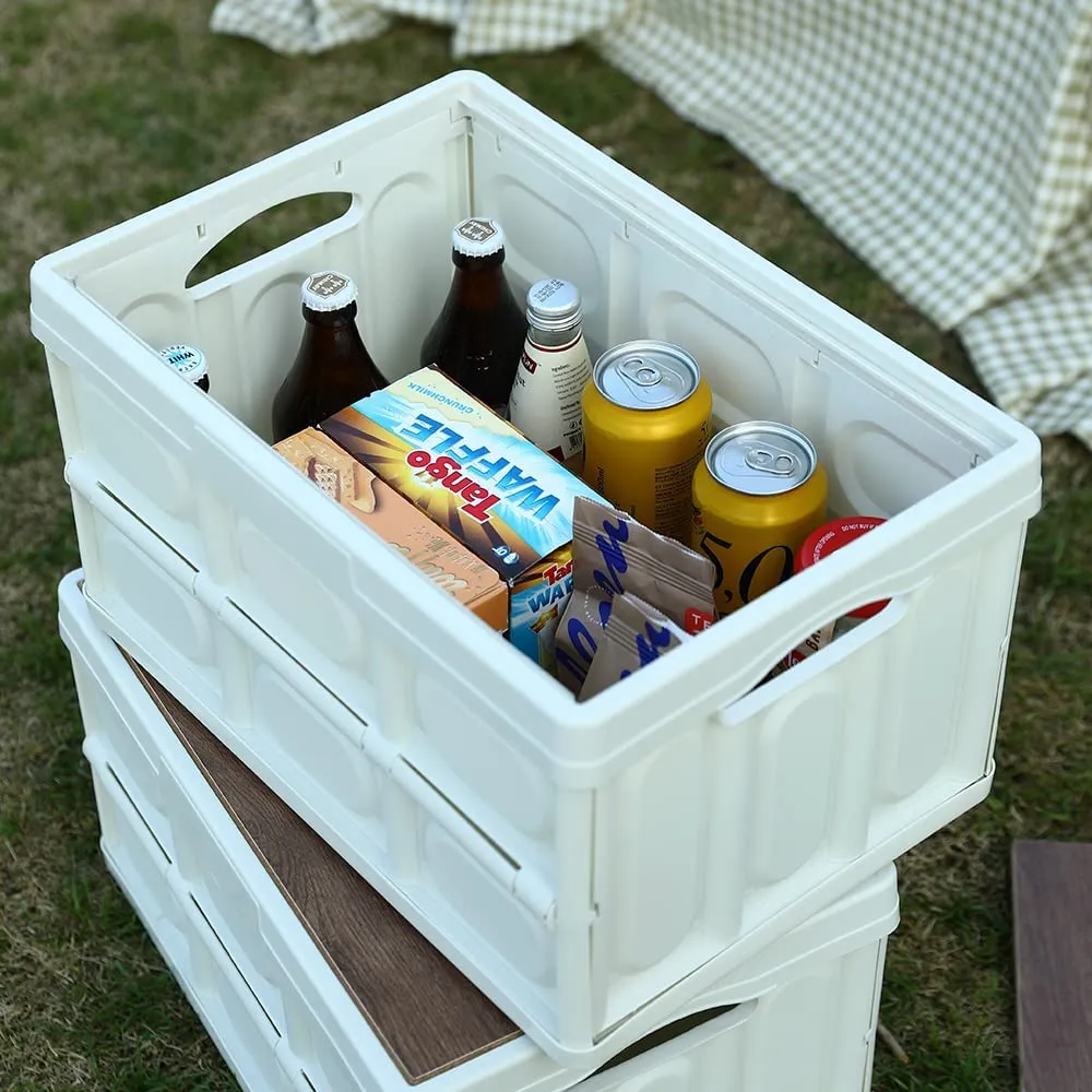 55L Collapsible Storage Bin, Multifunction Folding Storage Box with Wood Lid Perfect for SUV Groceries Camping