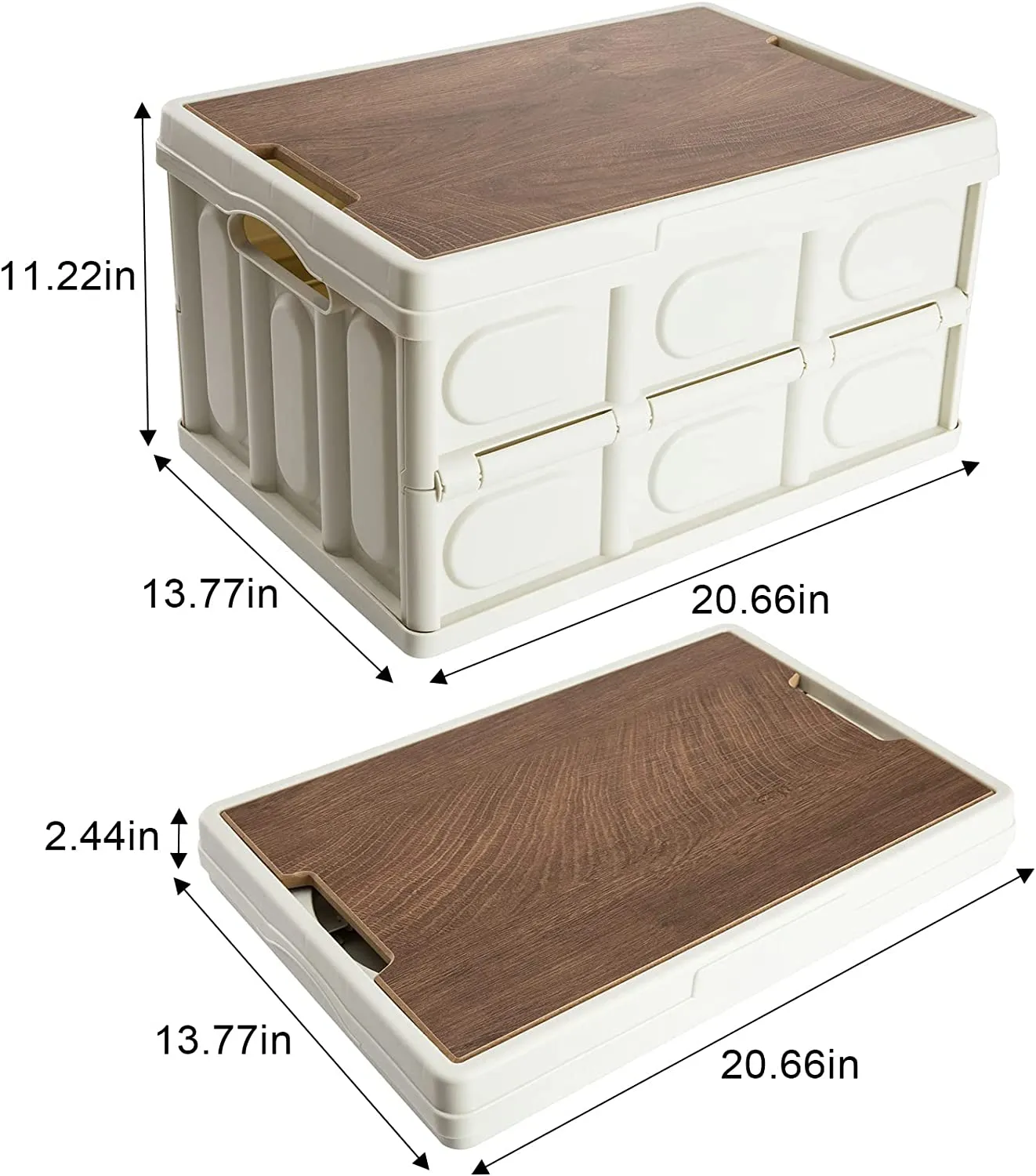 55L Collapsible Storage Bin, Multifunction Folding Storage Box with Wood Lid Perfect for SUV Groceries Camping