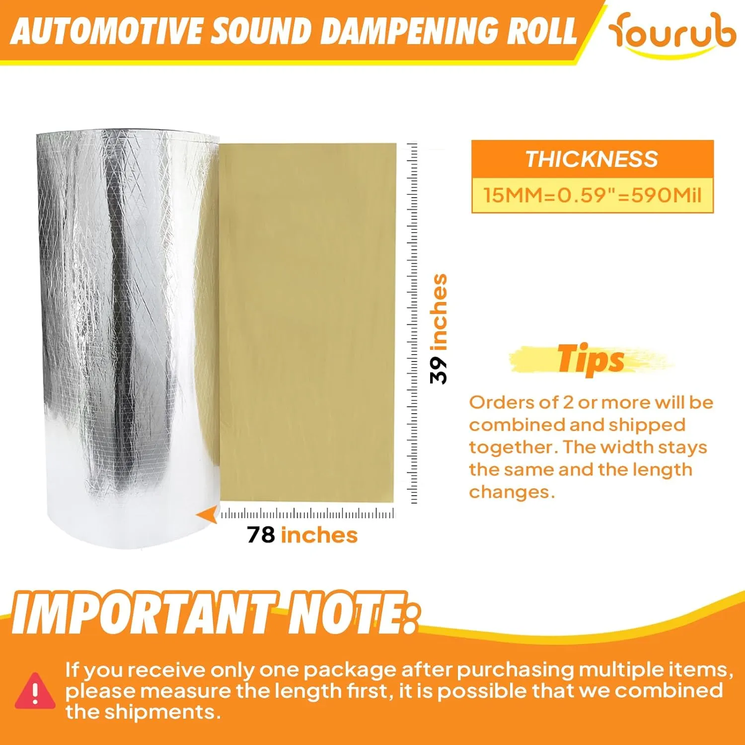 590Mil Sound Deadening Foam Mat Car Insulation Sound Deadener Heat Resistant Material for Auto Floor/Hood Engine/Trunk(15MM-78"x39")