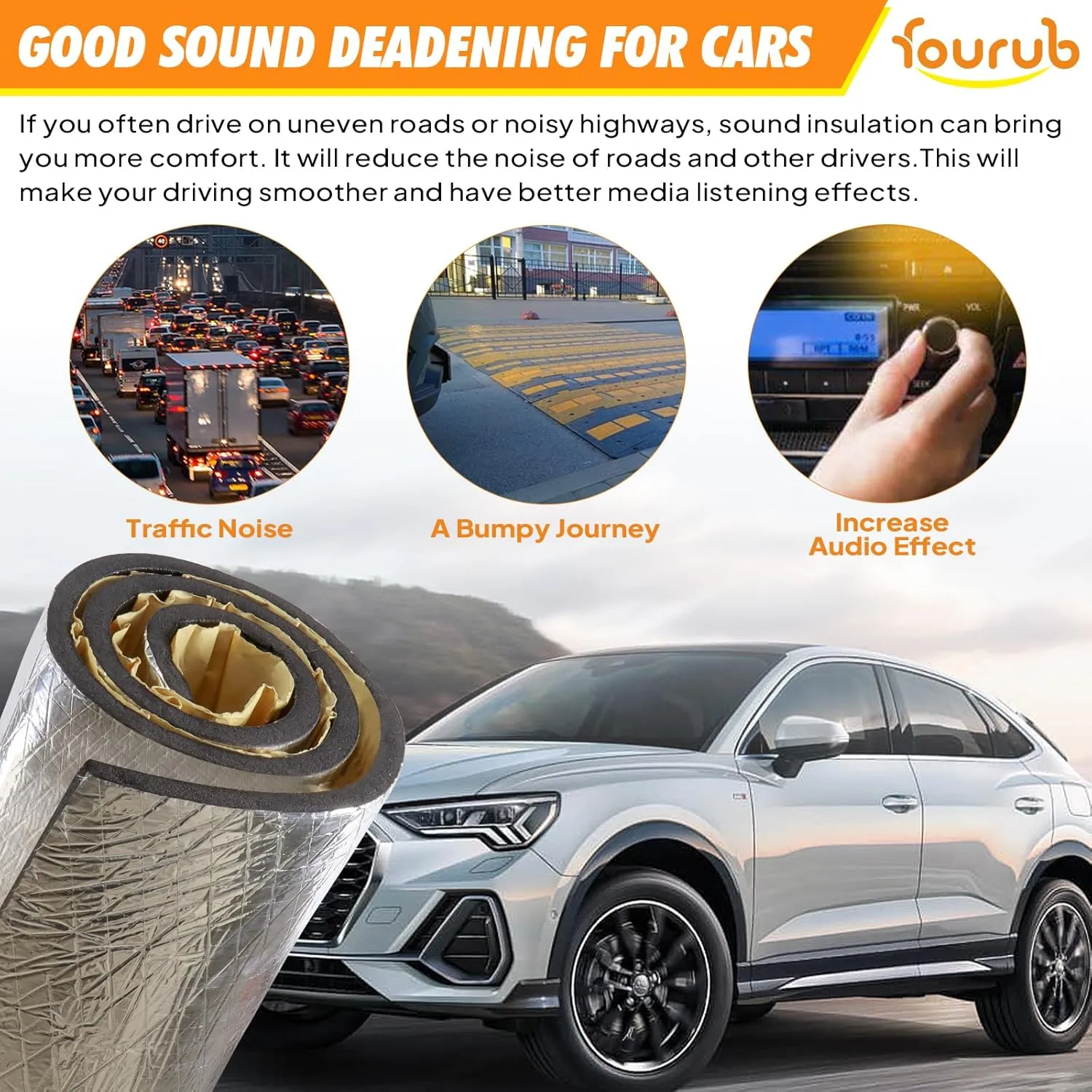 590Mil Sound Deadening Foam Mat Car Insulation Sound Deadener Heat Resistant Material for Auto Floor/Hood Engine/Trunk(15MM-78"x39")