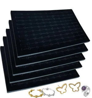 5Pack Black Velvet Ring Organizer Foams Earring Storage Box，100 Slot Foam Insert Stud Earring Holder (11 x 7 x 0.5 In) ，Earring Jewelry Ring Inserts Display Pad Jewelry Display Retail Showcase Box