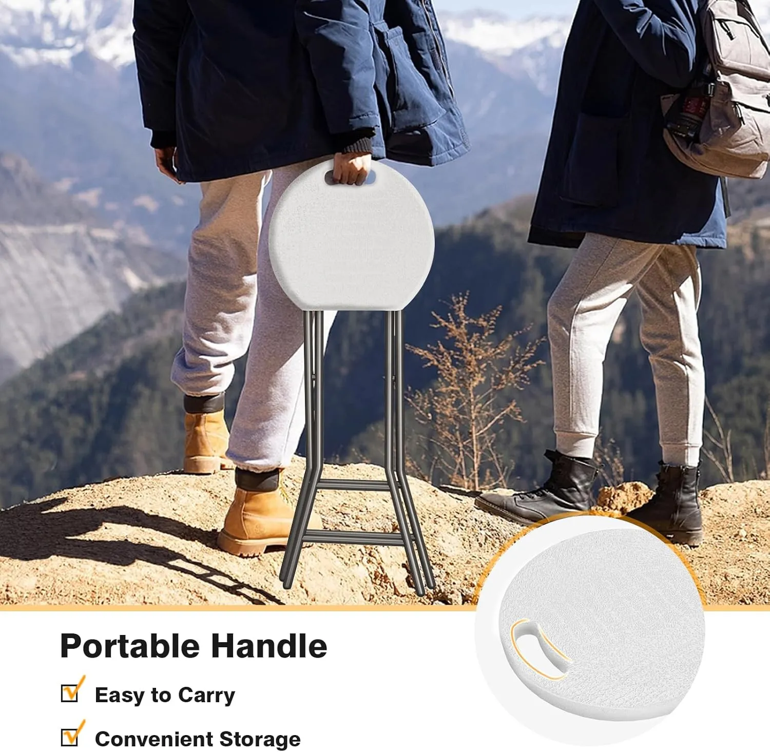 5Rcom Folding Stool, 24 inch Bar Stools with Handle, Metal and Plastic Foldable Stool for Adults Portable, Collapsible Round Folding Bar Stool Chair for Home Kitchen, 550lbs Capacity, White