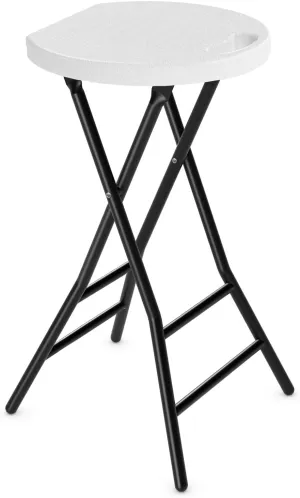 5Rcom Folding Stool, 24 inch Bar Stools with Handle, Metal and Plastic Foldable Stool for Adults Portable, Collapsible Round Folding Bar Stool Chair for Home Kitchen, 550lbs Capacity, White