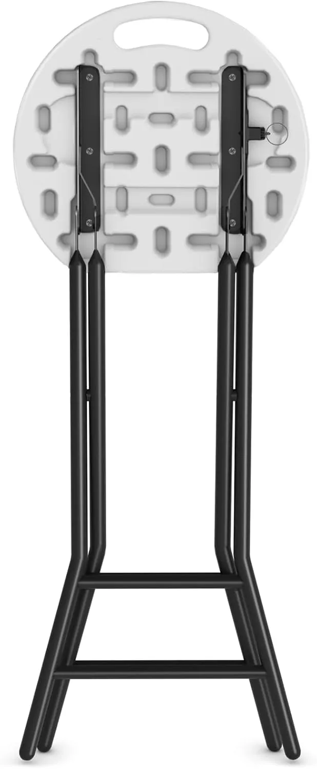 5Rcom Folding Stool, 24 inch Bar Stools with Handle, Metal and Plastic Foldable Stool for Adults Portable, Collapsible Round Folding Bar Stool Chair for Home Kitchen, 550lbs Capacity, White