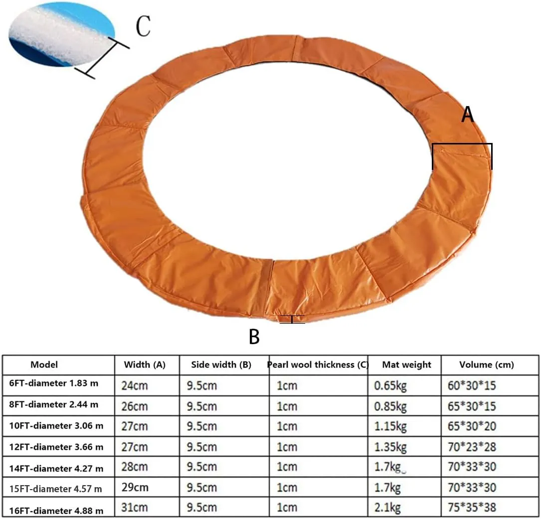 6-16FT Trampoline Replacement Pad, Sponge Mats Trampoline Safety Pad Tear-Resistant Waterproof Spring Cover