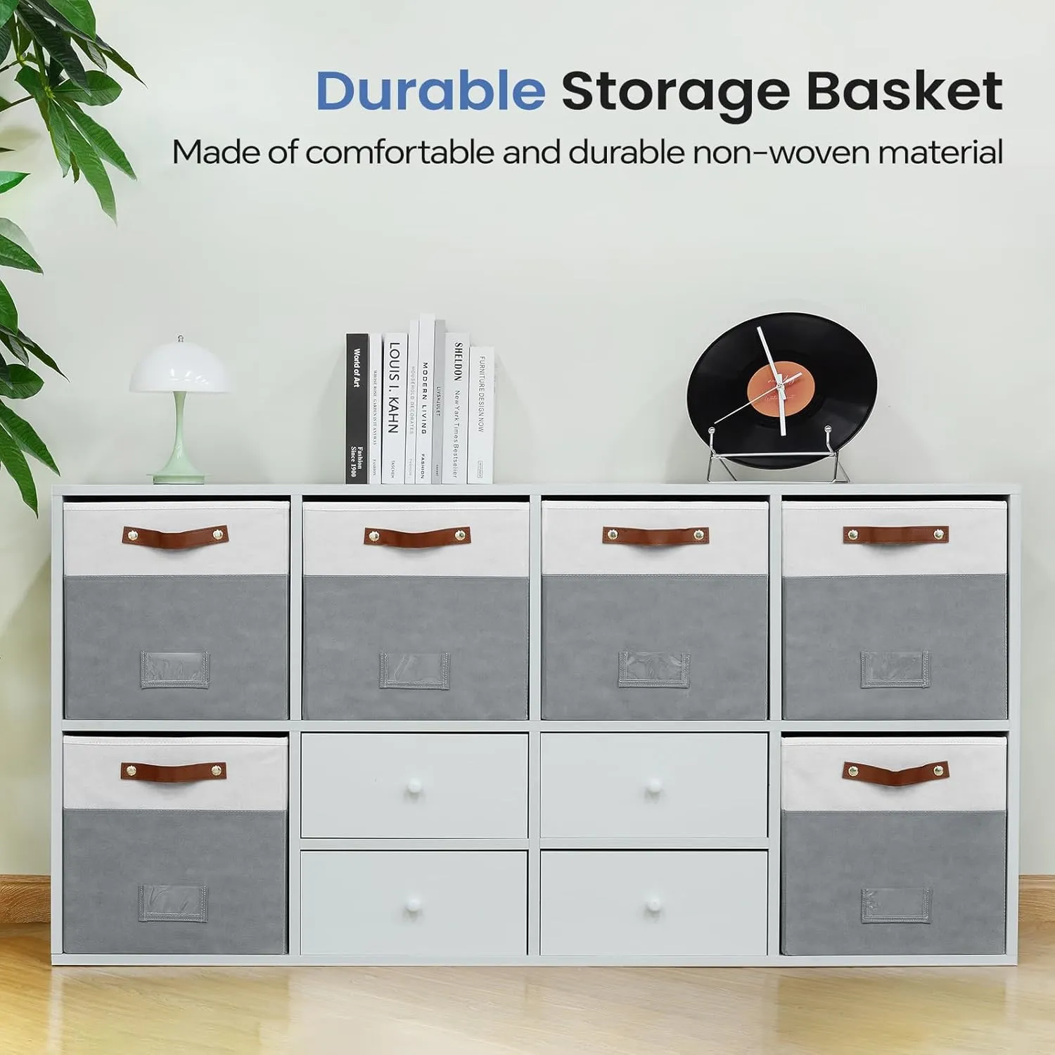 6-Pack Collapsible Fabric Storage Cubes with Handles & Label Holders, Closet Cube Home Organizer Bins (White/Dark Grey, 13 x 13 x 13 inch)