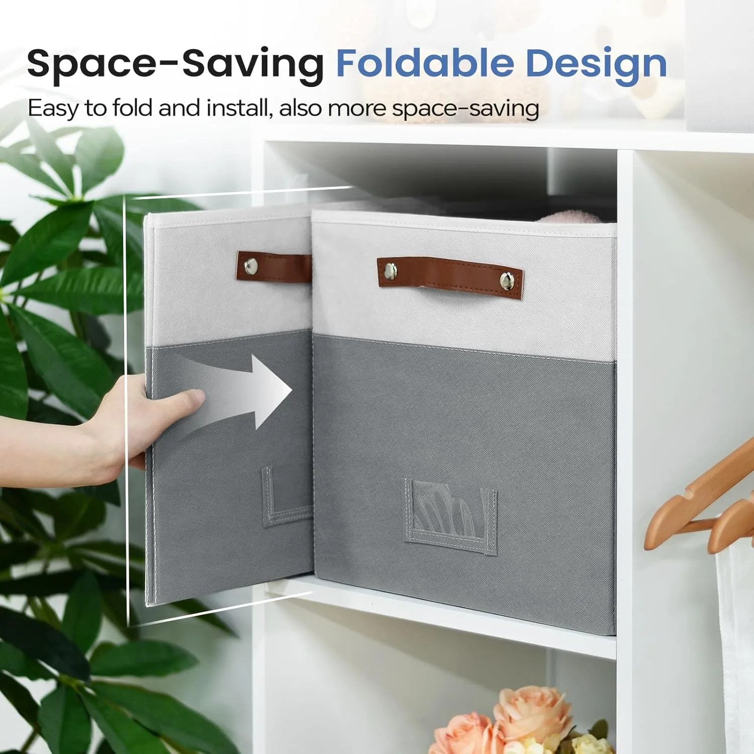 6-Pack Collapsible Fabric Storage Cubes with Handles & Label Holders, Closet Cube Home Organizer Bins (White/Dark Grey, 13 x 13 x 13 inch)