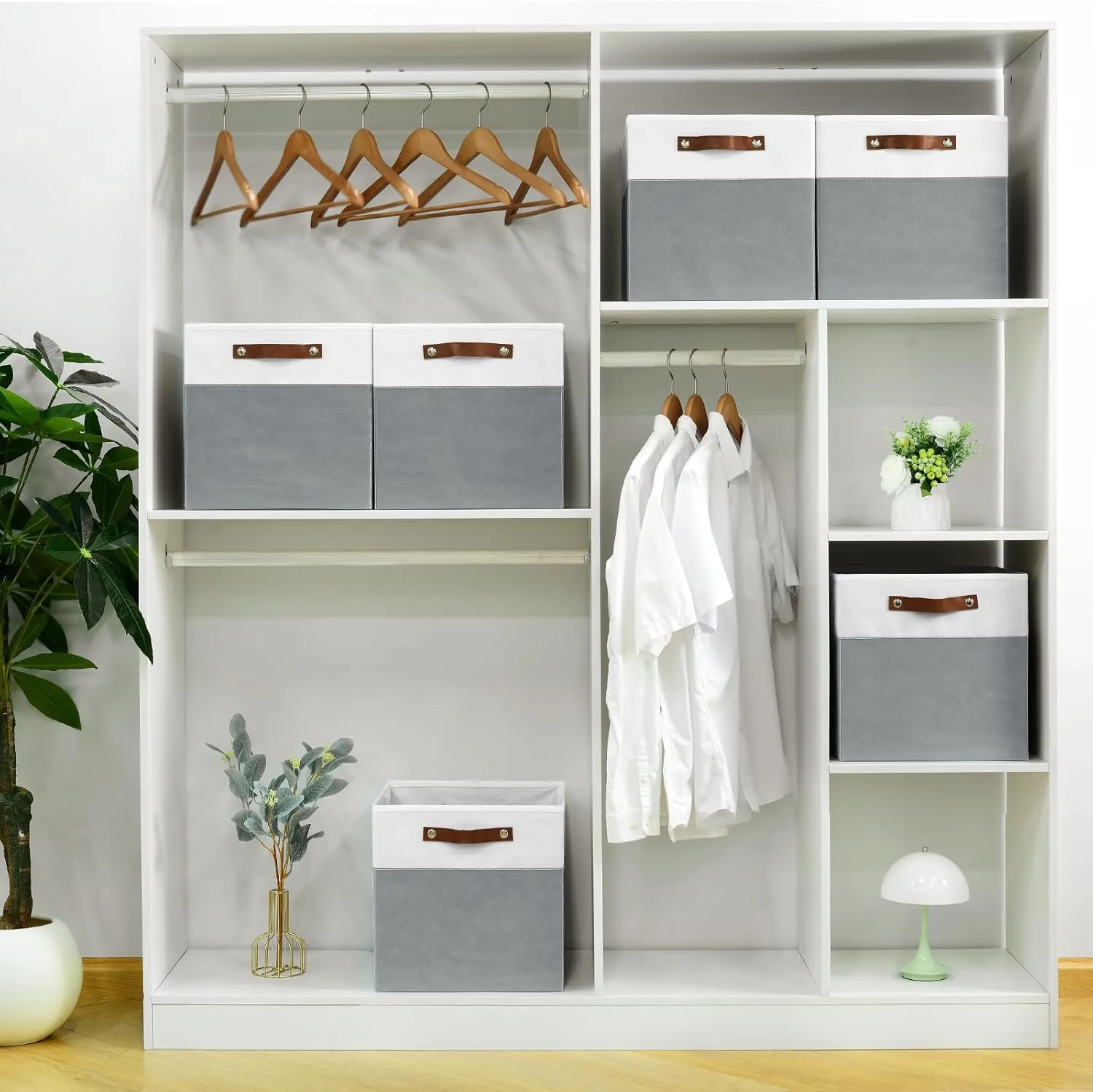 6-Pack Collapsible Fabric Storage Cubes with Handles & Label Holders, Closet Cube Home Organizer Bins (White/Dark Grey, 13 x 13 x 13 inch)