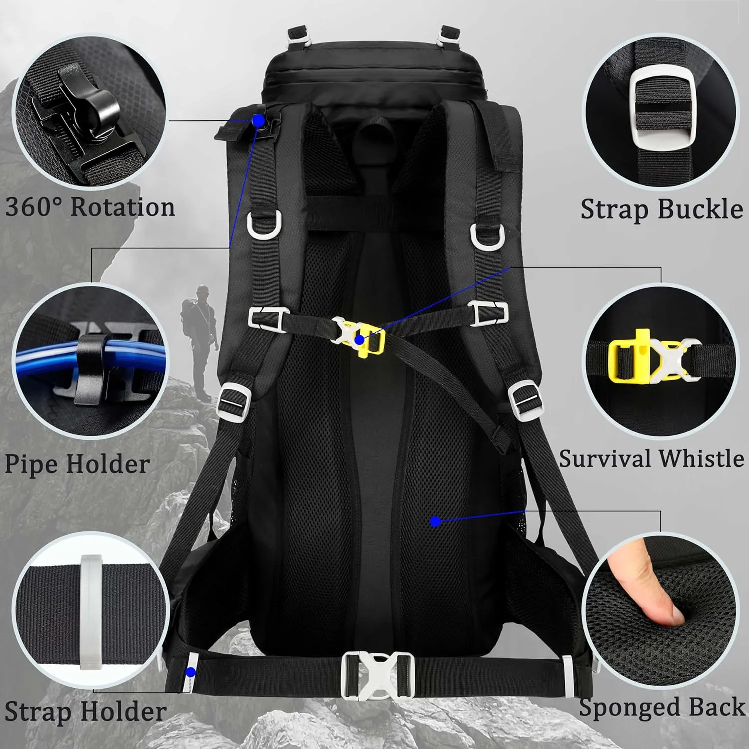 60L Travel Hiking Camping Backpack with Rain Cover, Backpack Water Resistant,Climbing Backpack for Men Women