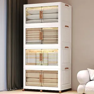 640Qt/160Gal Extra Large Stackable Storage Bins with Lids and Divider, 4Pack Collapsible Drawers with Doors, Foldable Cabinet with Wheels, Plastic Closet Organizers and Storage for Home, Dorm