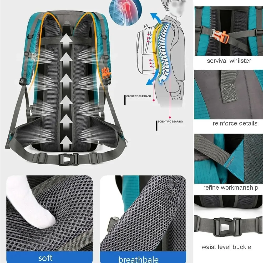 70L Nylon Camping Backpack Travel Bag with Rain Cover Outdoor Hiking Daypack Mountaineering Backpack Shoulder Bags