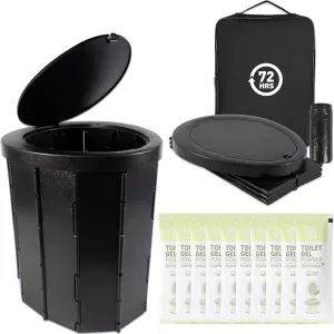 72HRS Portable Collapsible Toilet for Camping, 15.8" Extra Large Camping Toilets Portable Potty, Lightweight and Sturdy, Camp Toilet (With 12 Toilet Bags & 10 Toilet Powers)
