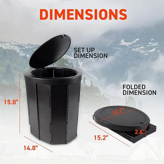 72HRS Portable Collapsible Toilet for Camping, 15.8" Extra Large Camping Toilets Portable Potty, Lightweight and Sturdy, Camp Toilet (With 12 Toilet Bags & 10 Toilet Powers)