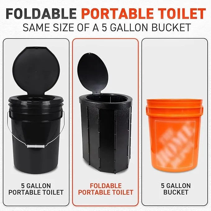 72HRS Portable Collapsible Toilet for Camping, 15.8" Extra Large Camping Toilets Portable Potty, Lightweight and Sturdy, Camp Toilet (With 12 Toilet Bags & 10 Toilet Powers)