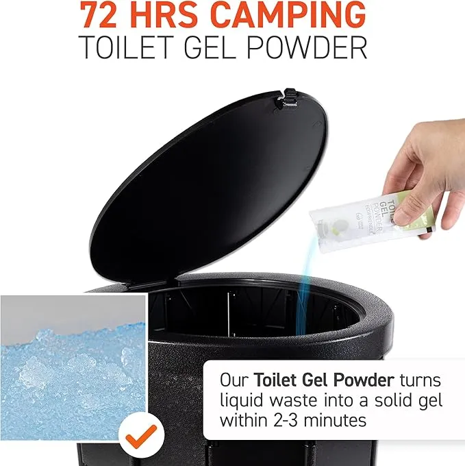 72HRS Portable Collapsible Toilet for Camping, 15.8" Extra Large Camping Toilets Portable Potty, Lightweight and Sturdy, Camp Toilet (With 12 Toilet Bags & 10 Toilet Powers)