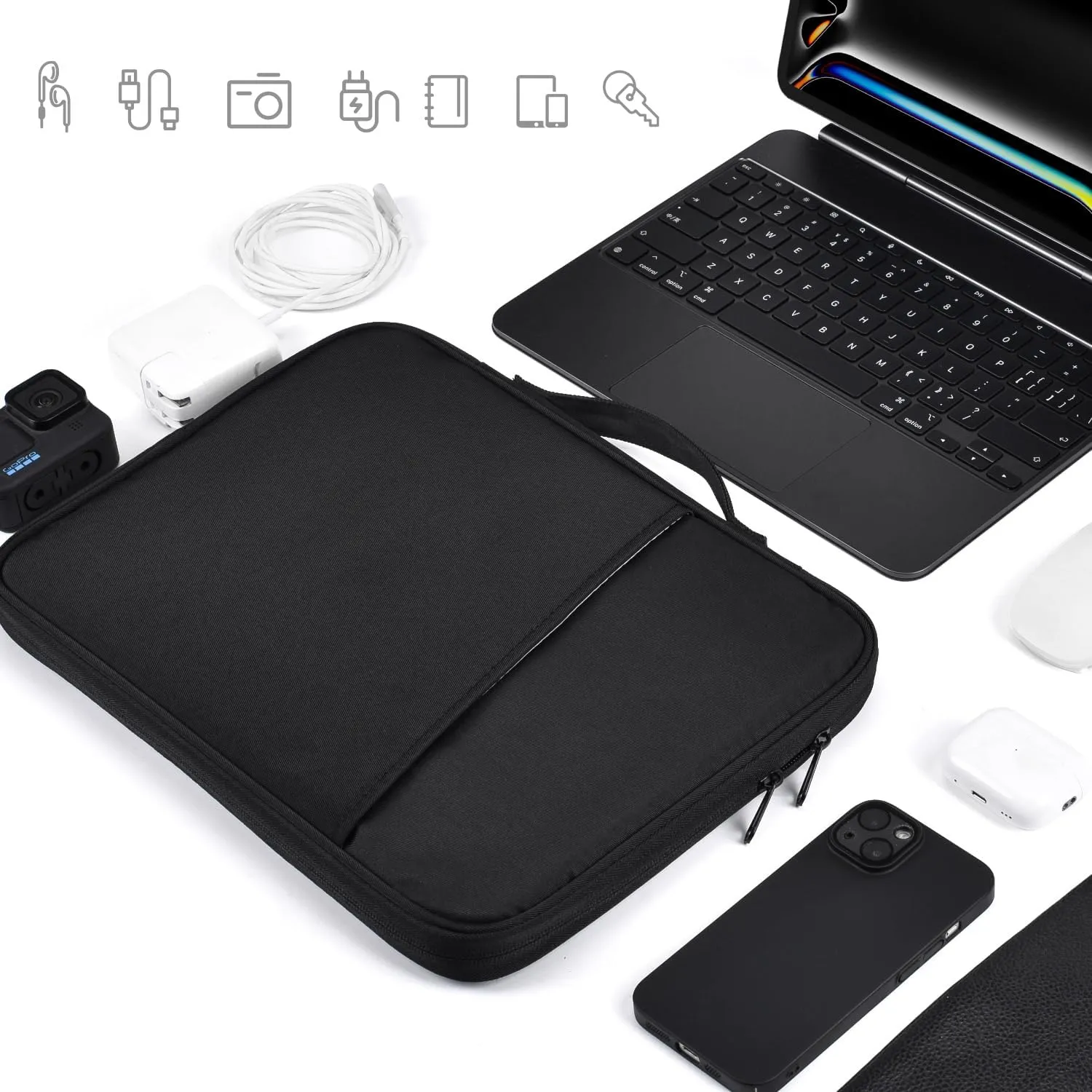 9-11 inch iPad Sleeve Case, Padded Travel Carrying Bag for 11-inch iPad Pro M4 & iPad Air M2 M3(2025) with Magic Keyboard, iPad 11-in A16 Shockproof Handle Bag Cover w/Accessory Pocket -Black
