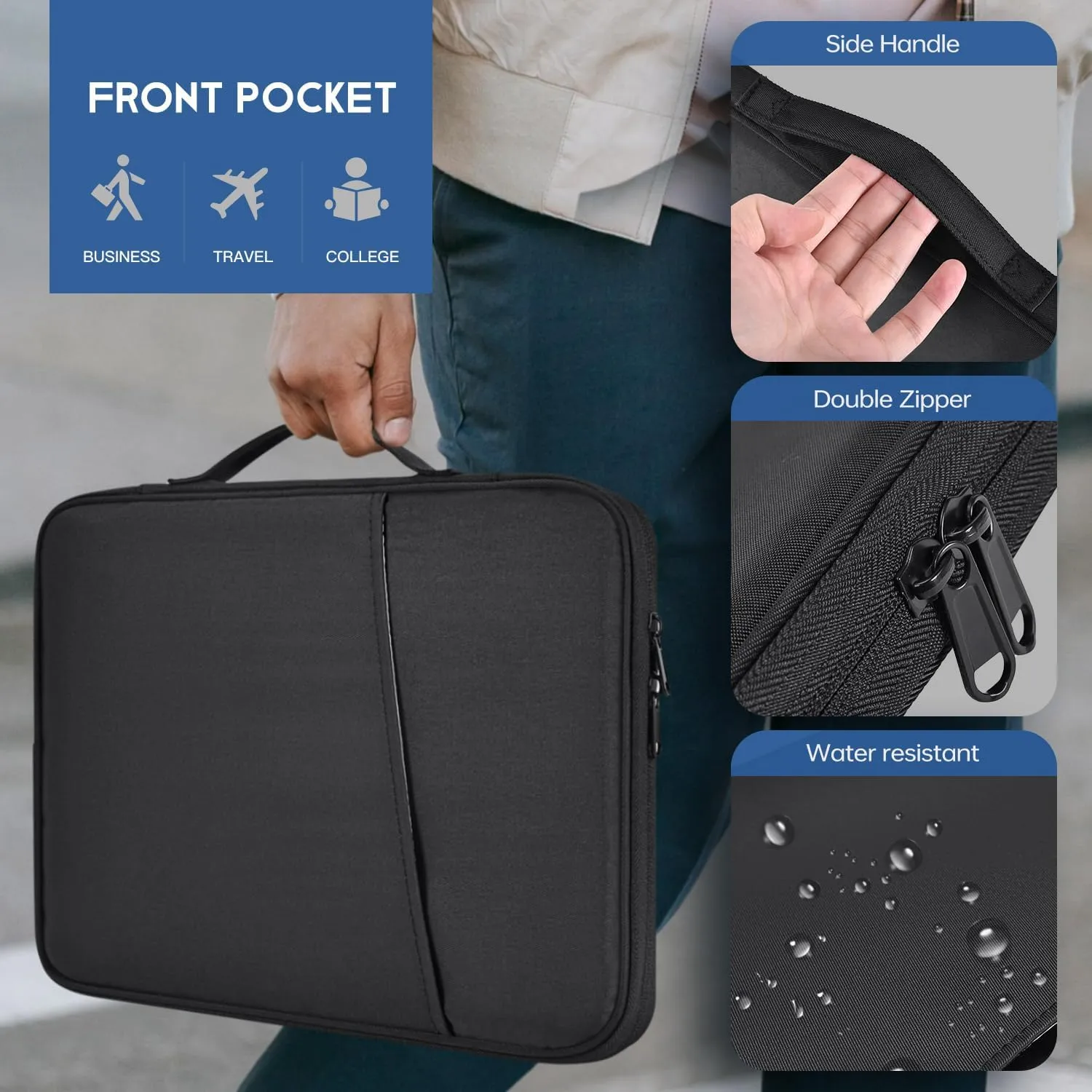 9-11 inch iPad Sleeve Case, Padded Travel Carrying Bag for 11-inch iPad Pro M4 & iPad Air M2 M3(2025) with Magic Keyboard, iPad 11-in A16 Shockproof Handle Bag Cover w/Accessory Pocket -Black
