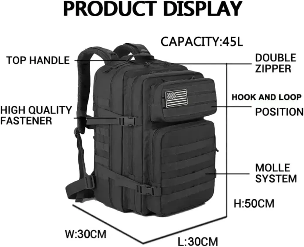 900D Oxford Military Tactical Backpack Molle Army Assault,3 days pack bug out Bag for Photographer,Hicking,Treeking,Travel (Black CP)