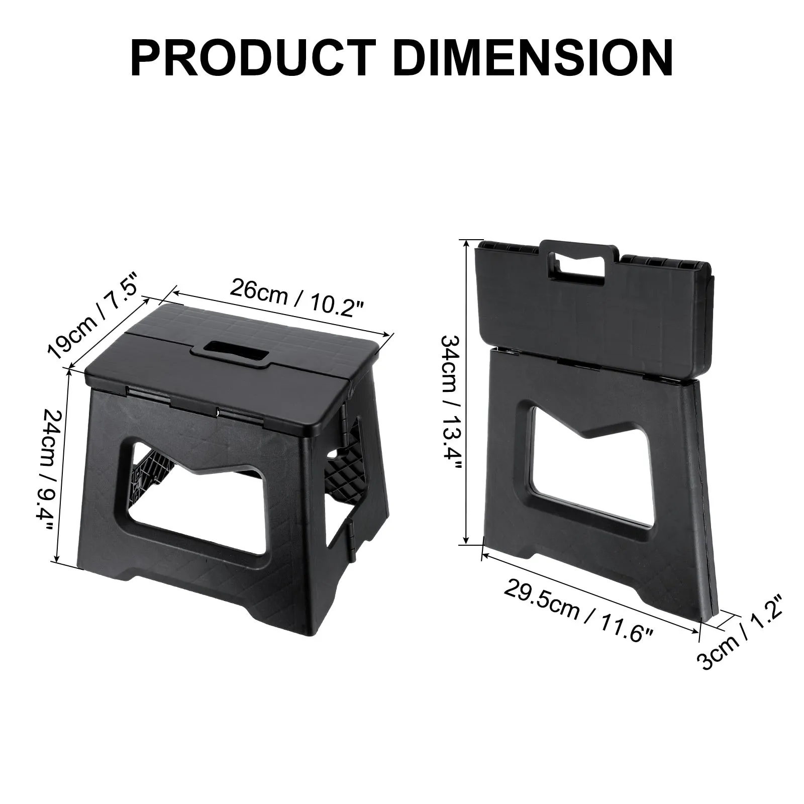 9" Folding Step Stool for Adults 220 lbs Capacity Black - 10.2 x 7.5 x 9.4inch