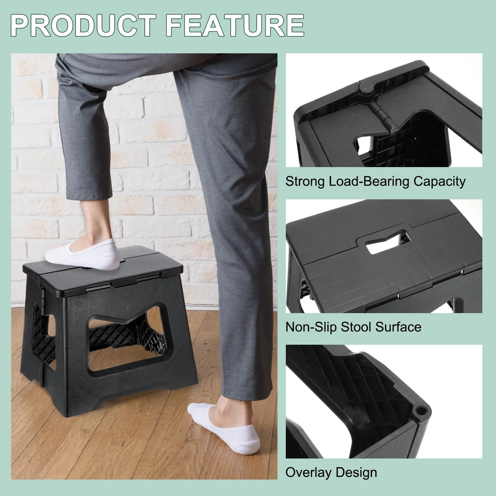 9" Folding Step Stool for Adults 220 lbs Capacity Black - 10.2 x 7.5 x 9.4inch