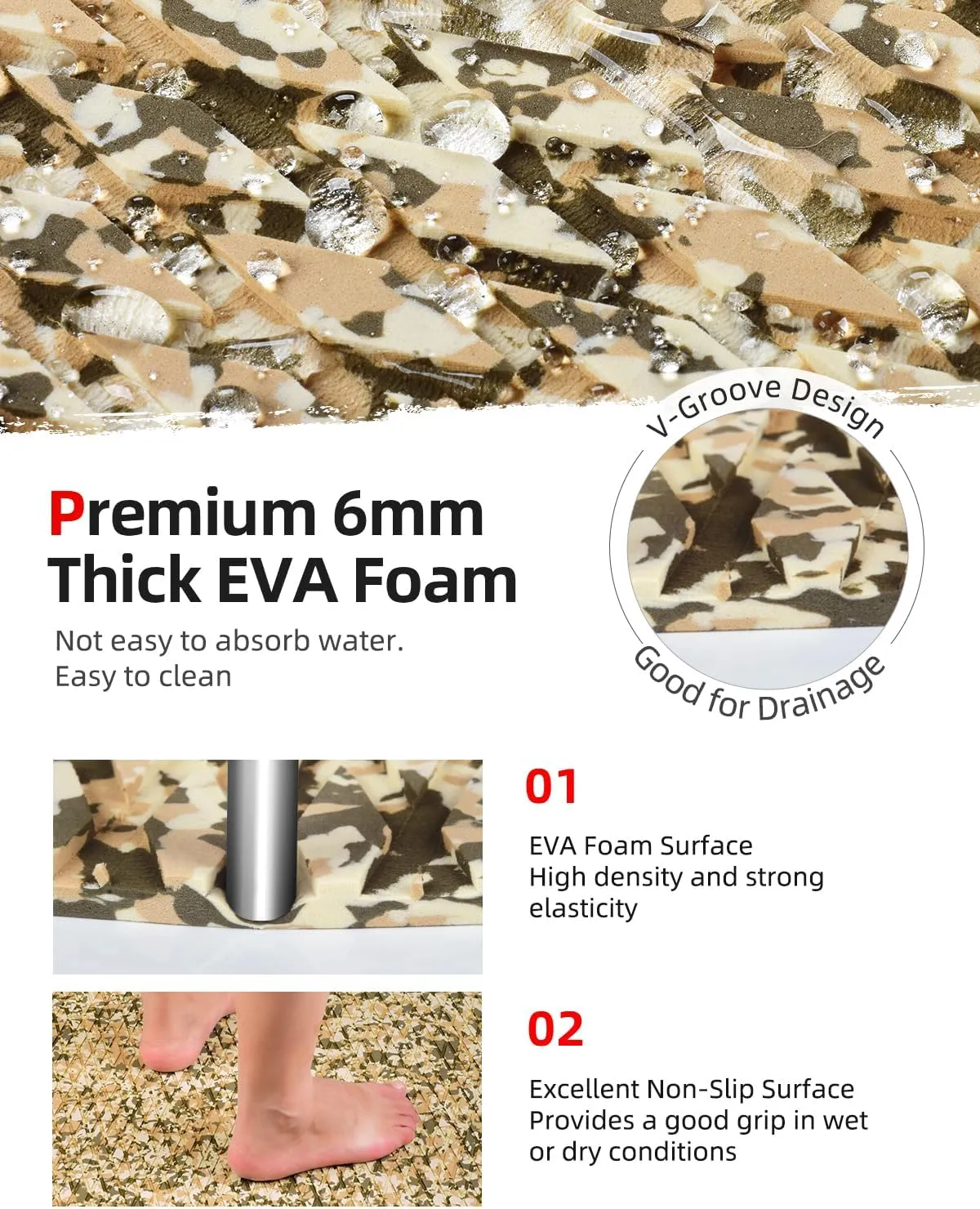 Abahub EVA Foam Boat Flooring 96''x16''/23.5''/38''/47'' 48''x16'' Non-Slip Camouflage Surfboard Traction Pad Grip Mat Self-Adhesive Trimmable Decking Sheet for Boats SUP Paddleboard Kayak Surfing