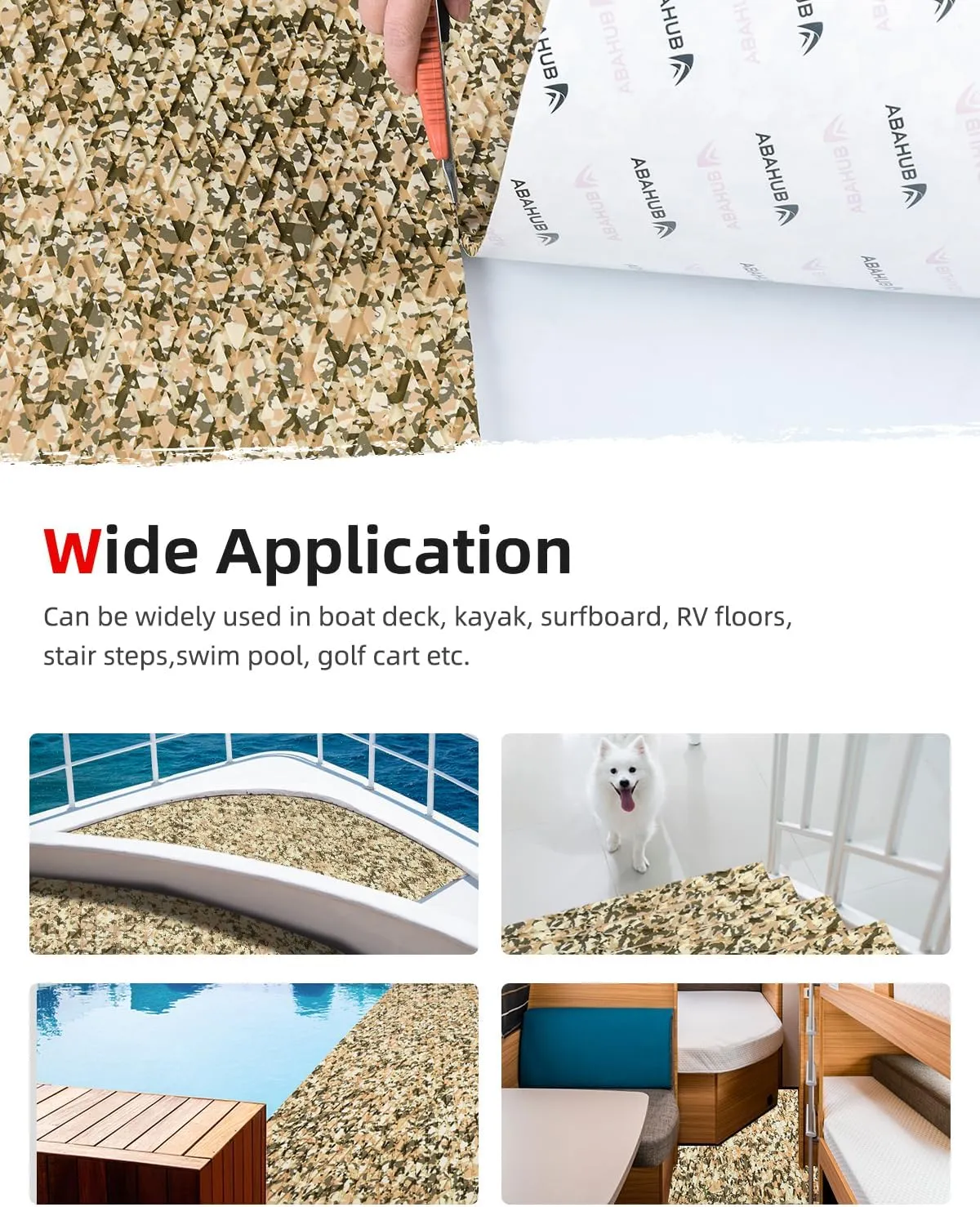 Abahub EVA Foam Boat Flooring 96''x16''/23.5''/38''/47'' 48''x16'' Non-Slip Camouflage Surfboard Traction Pad Grip Mat Self-Adhesive Trimmable Decking Sheet for Boats SUP Paddleboard Kayak Surfing