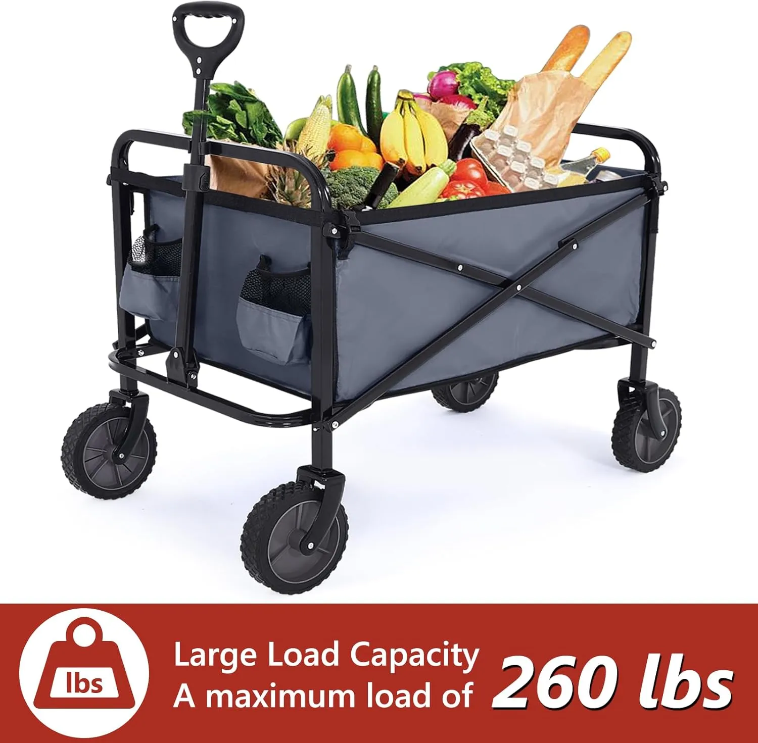 ABCCANOPY Collapsible Wagon for Shopping Sports,120L Folding Grocery Cart with Wheels for Outdoor Garden Camping,Dark Gray