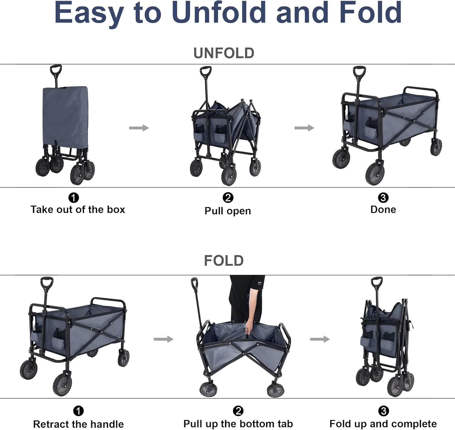 ABCCANOPY Collapsible Wagon for Shopping Sports,120L Folding Grocery Cart with Wheels for Outdoor Garden Camping,Dark Gray