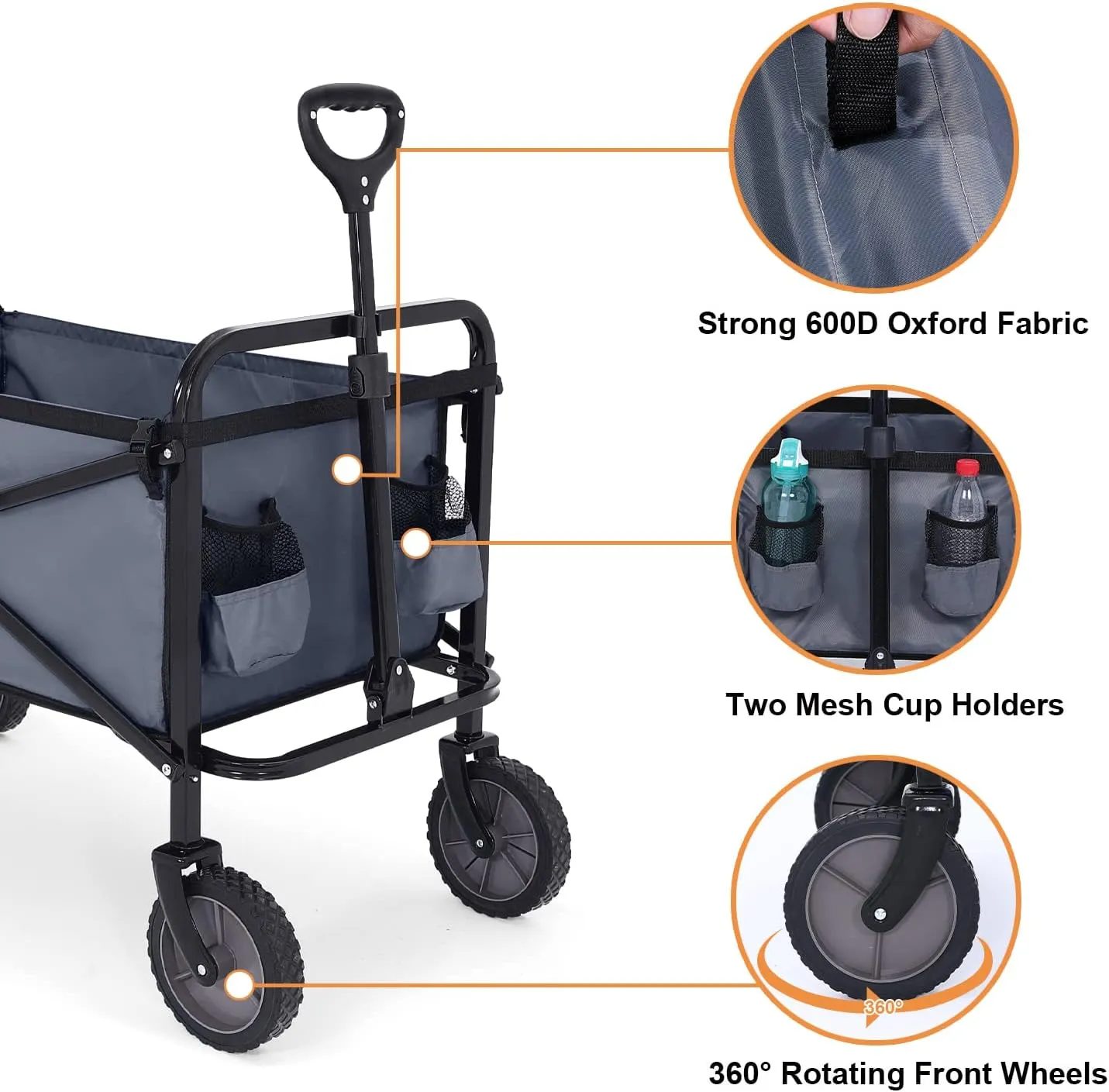 ABCCANOPY Collapsible Wagon for Shopping Sports,120L Folding Grocery Cart with Wheels for Outdoor Garden Camping,Dark Gray