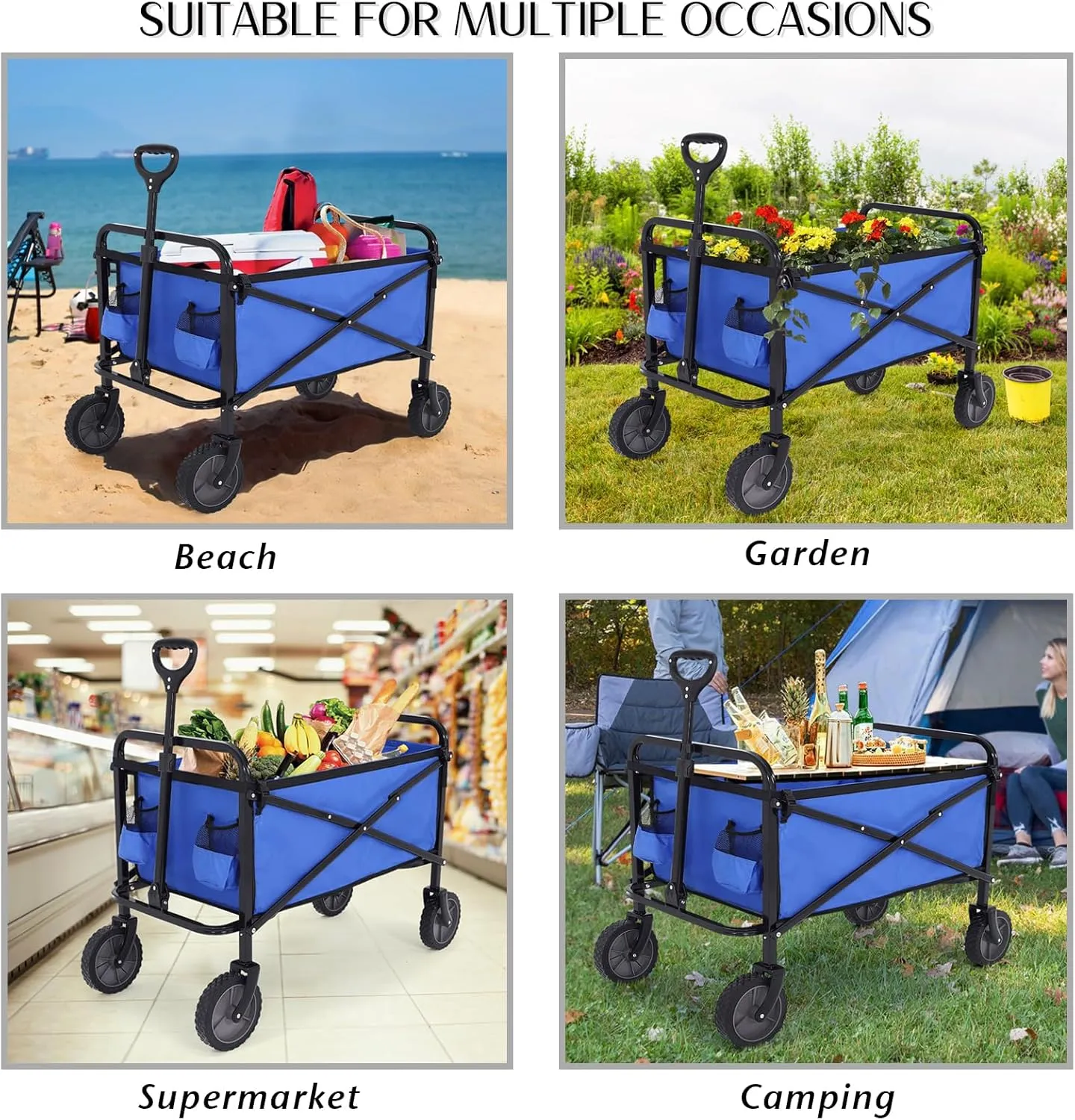 ABCCANOPY Folding Collapsible Utility Wagon Cart Outdoor Garden Shopping Camping Cart, Royal Blue