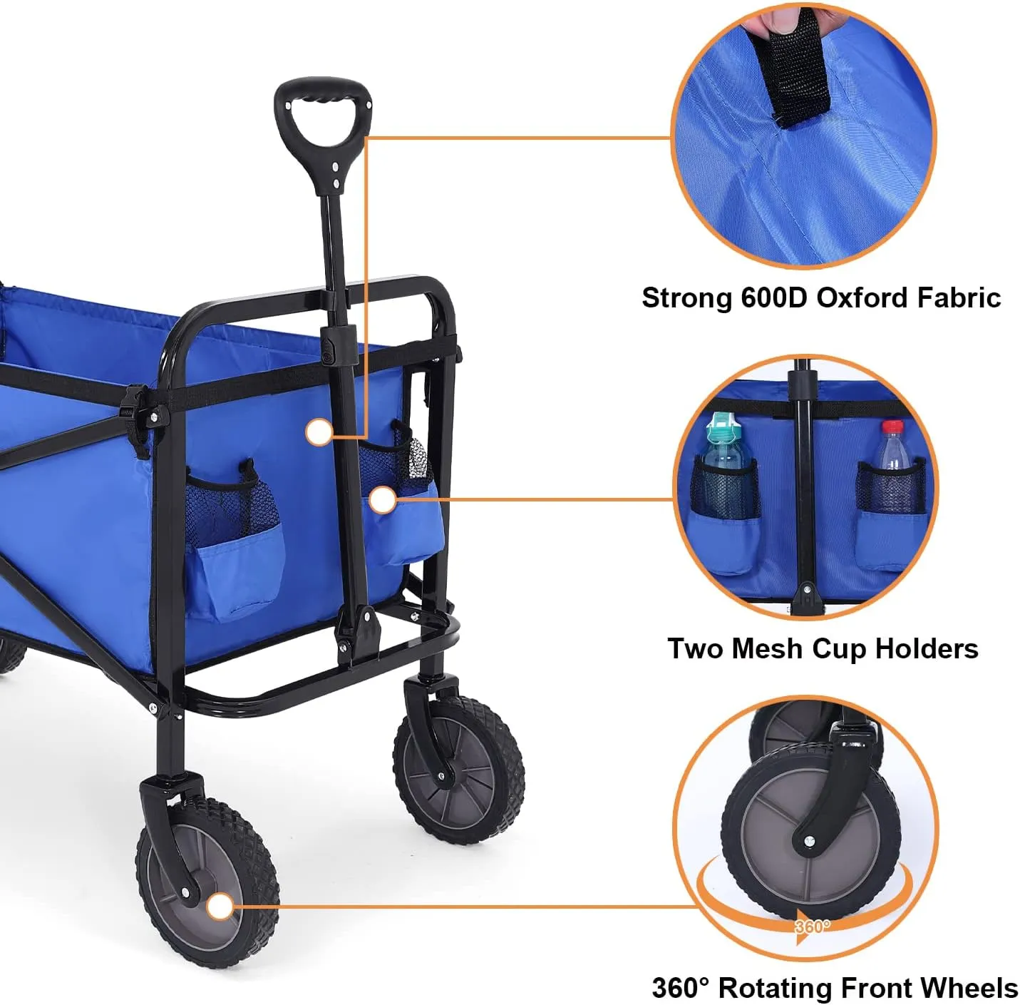ABCCANOPY Folding Collapsible Utility Wagon Cart Outdoor Garden Shopping Camping Cart, Royal Blue