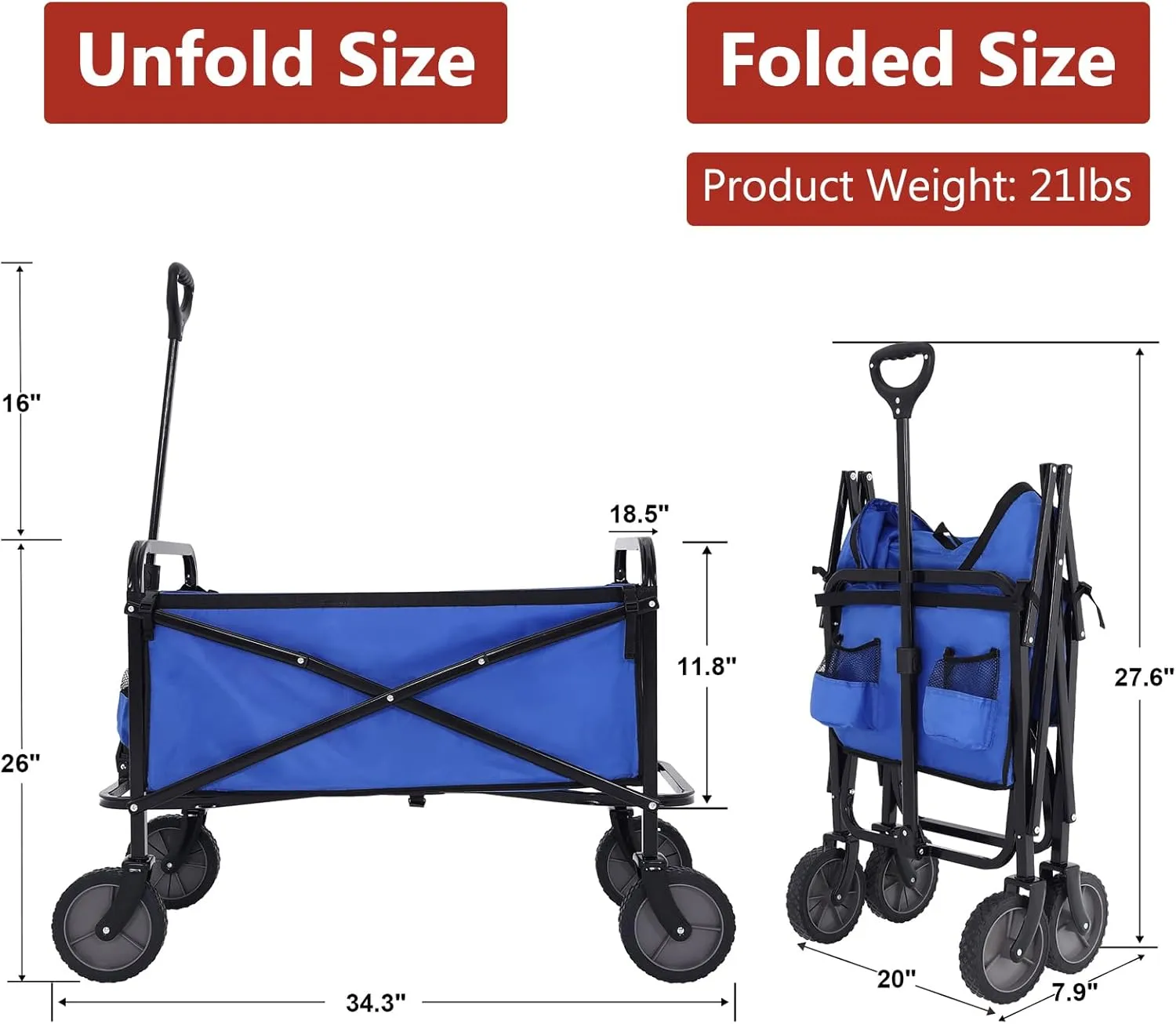 ABCCANOPY Folding Collapsible Utility Wagon Cart Outdoor Garden Shopping Camping Cart, Royal Blue
