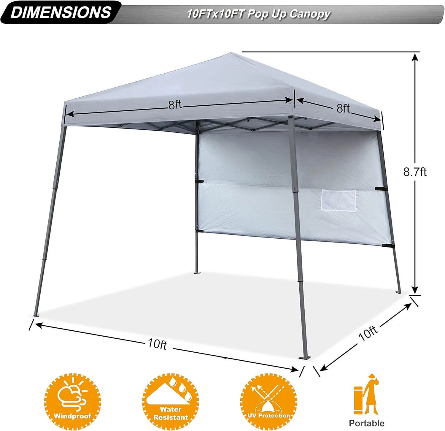 ABCCANOPY Stable Pop Up Beach Tent with Backpack Bag, 10 x 10 ft Base / 8 x 8 ft Top, Gray…